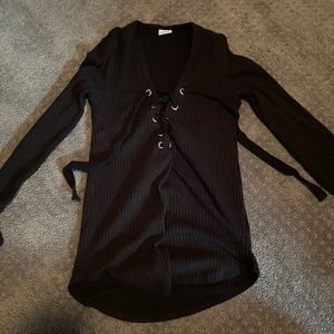 Black front tie shirt